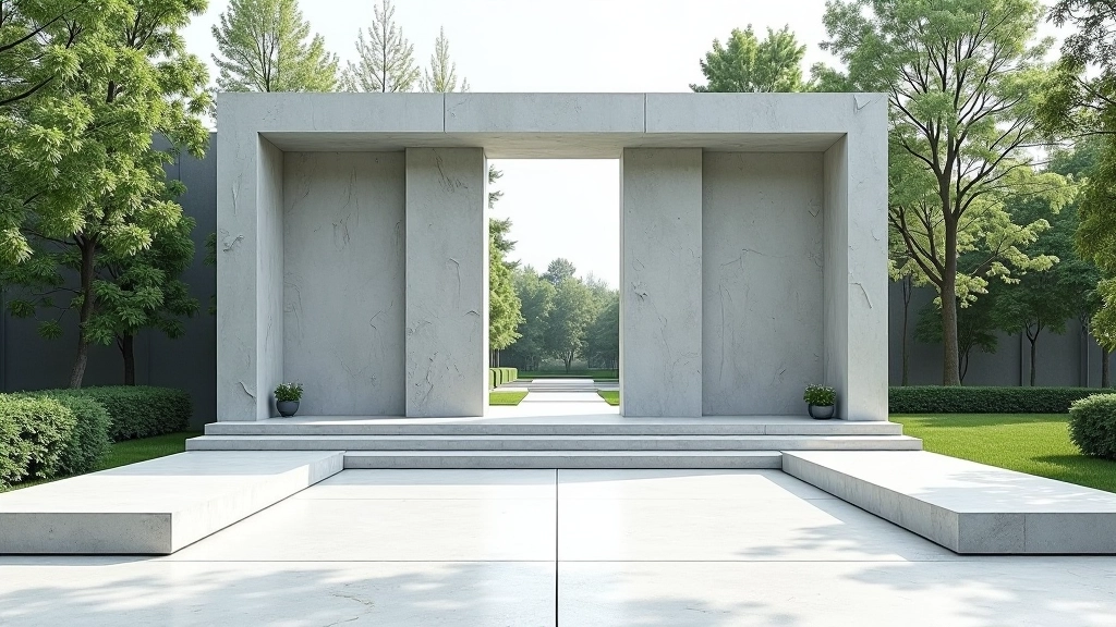 Modernus memorialas su paprastais linijomis, granito elementai, šiuolaikinė architektūra